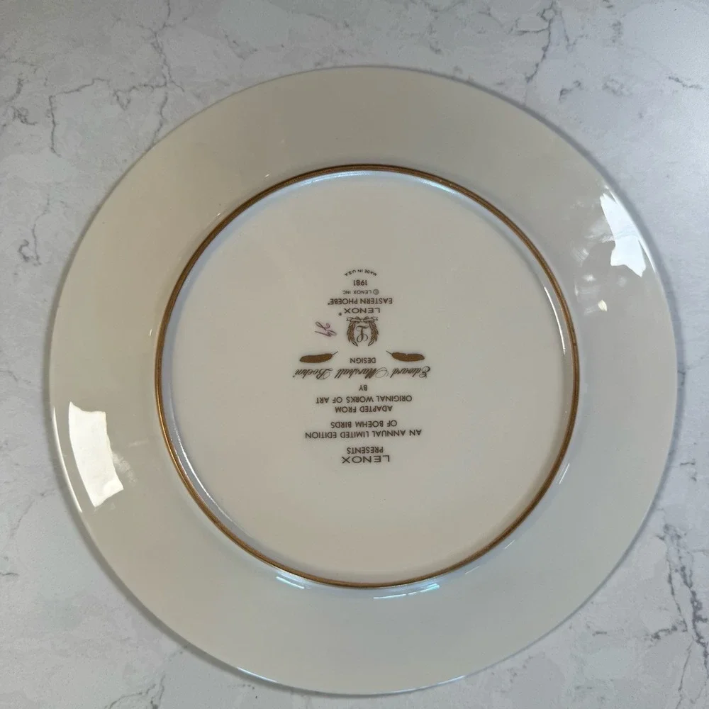 Lenox Limited Edition Edward Marshall Boehm Birds 1981 Eastern Phoebe Plate Mint